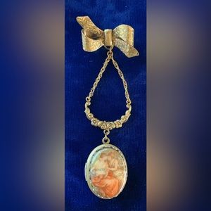 Antique Hand Painted Porcelain Hanging Locket Pin